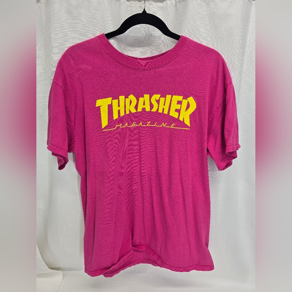 Thrasher Pink Tee with Yellow Logo